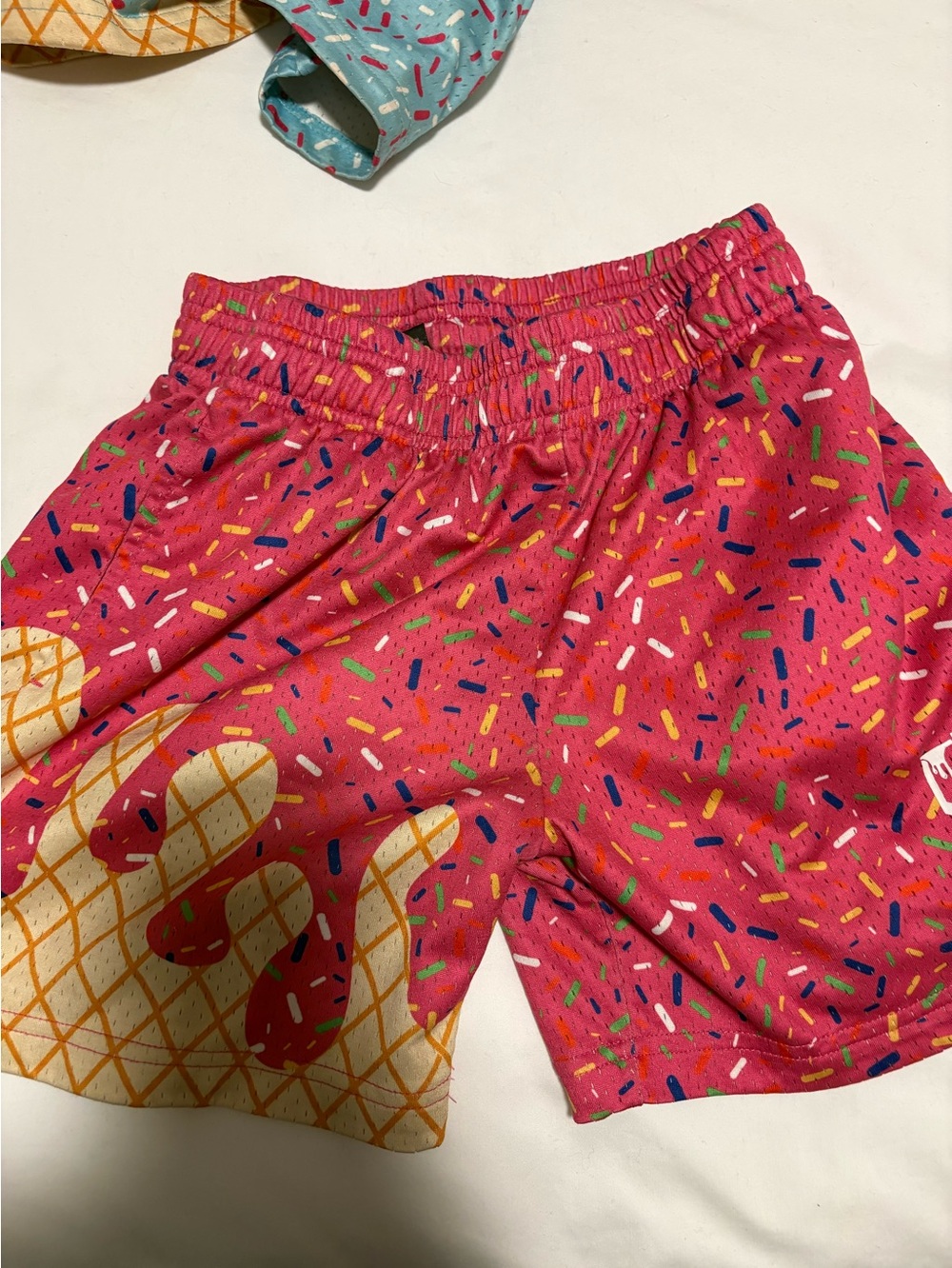 Kids Bright Pink Sprinkle Swim Shorts with Ice Cream Graphic